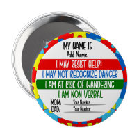 Autism Alert Non Verbal Autistic Pin badge 