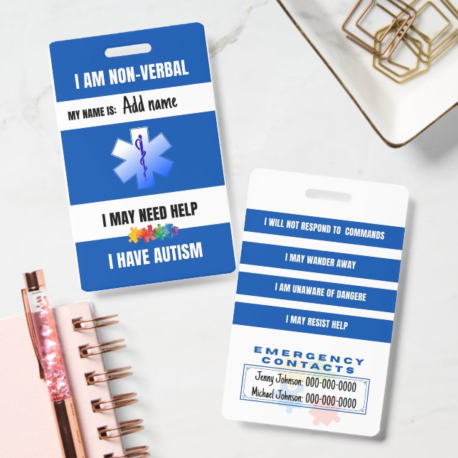 Autism Alert Nonverbal Autistic Contact Badge ID Badge (Office)