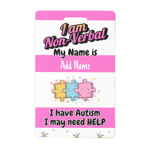 Autism Alert Nonverbal Autistic Contact Badge ID Badge