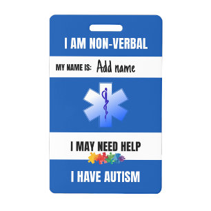 Autism Alert Nonverbal Autistic Contact Badge ID Badge