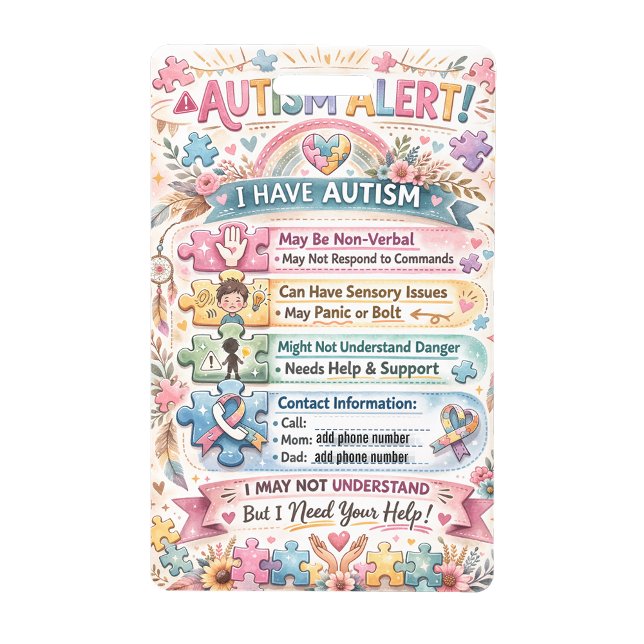 Autism Alert Nonverbal Autistic Contact Badge ID Badge (Autism Alert Nonverbal Autistic Contact Badge)