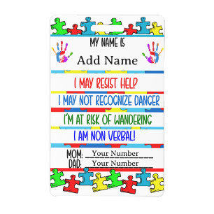 Autism Alert Nonverbal Autistic Contact  ID Badge