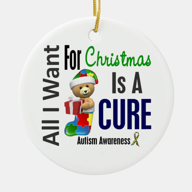 Autism All I Want For Christmas Is Cure Ornaments (Front)