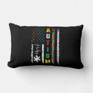 Autism American Flag Puzzle Autism Awareness Men W Lumbar Cushion