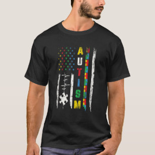 Autism American Flag Puzzle Autism Awareness Men W T-Shirt