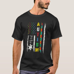 Autism American Flag Puzzle Autism Awareness Men W T-Shirt