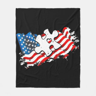 Autism American Flag Puzzle Autism Awareness Supp Fleece Blanket