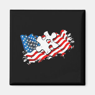Autism American Flag  Puzzle Autism Awareness Supp Magnet