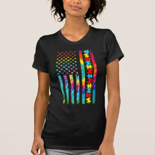 Autism American Flag Tee Tie Dye Autism Awareness 