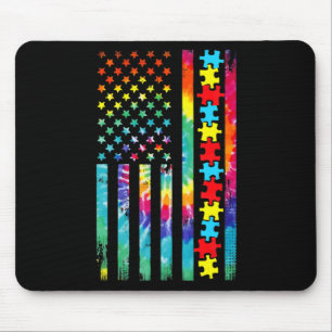 Autism American Flag Tee Tie Dye Autism Awareness Mouse Pad