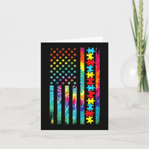 Autism American Flag Tie Dye Autism Awareness For  Card