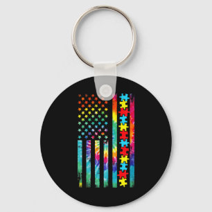 Autism American Flag Tie Dye Autism Awareness For Key Ring