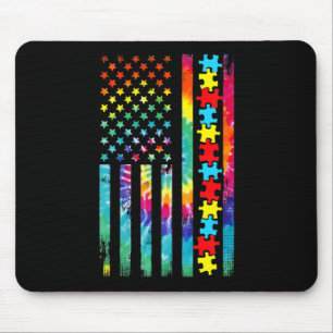 Autism American Flag Tie Dye Autism Awareness For Mouse Pad
