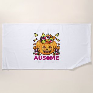 Autism ASD Awareness Halloween Non Verbal Trick Or Beach Towel