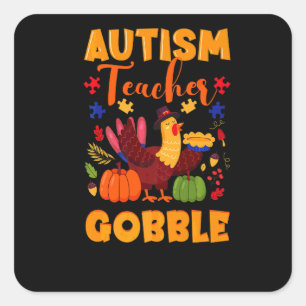 Autism ASD Awareness Thanksgiving Puzzle Teacher G Square Sticker