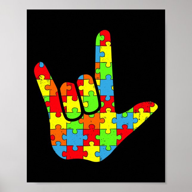 Autism ASL Love Sign Language Autism Awareness Puz (Front)
