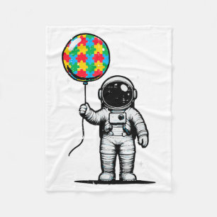 Autism Astronaut Puzzle Balloon Cute ASD Awareness Fleece Blanket