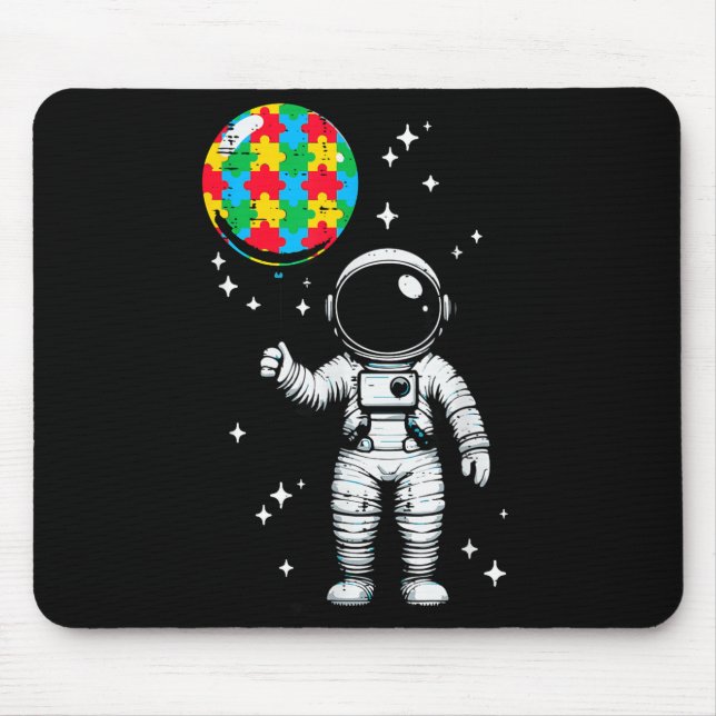 Autism astronaut puzzle balloon cute asd awareness mouse pad (Front)