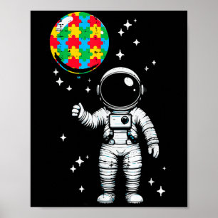 Autism astronaut puzzle balloon cute asd awareness poster