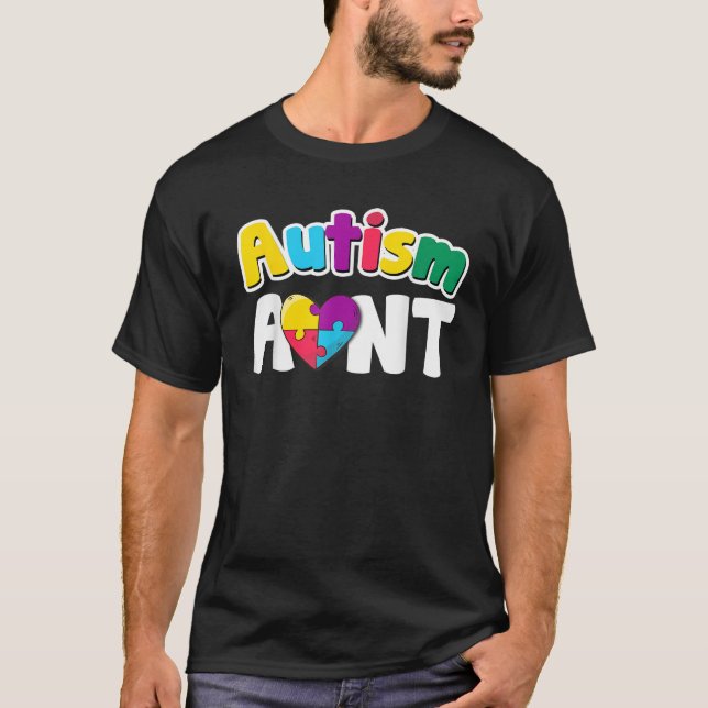 Autism Aunt Awareness Puzzle Pieces Colours Gift T-Shirt (Front)