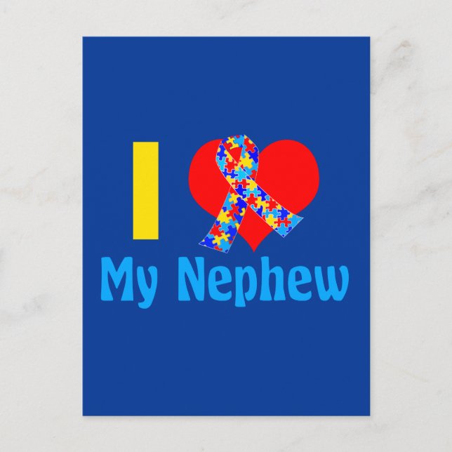 Autism Aunt I Love My Nephew Blue Heart Postcard (Front)
