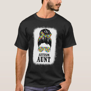 Autism Aunt Messy Bun Autism Awareness Auntie ASD  T-Shirt