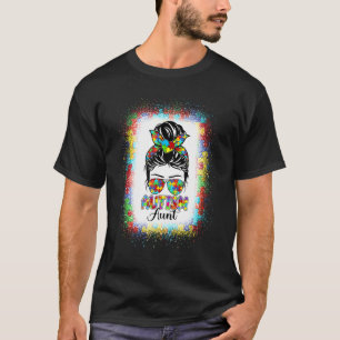 Autism Aunt Messy Bun Autism Awareness Auntie Supp T-Shirt