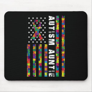 Autism Auntie  American Flag Autism Awareness Gift Mouse Pad