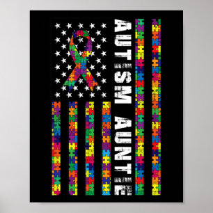 Autism Auntie American Flag Autism Awareness Gift Poster