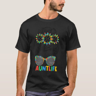 Autism Auntie Messy Bun Autism Awareness Aunt Life T-Shirt