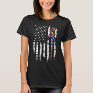 Autism-Autism Awareness American Flag Distressed T-Shirt