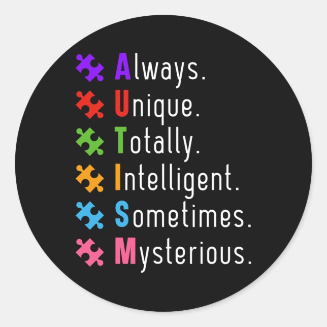 Autism Autistic Puzzle  Classic Round Sticker (Front)