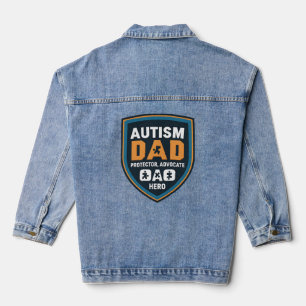 Autism Awarenes Dad: Protector, Advocate, Hero Denim Jacket