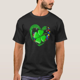 Autism Awarenes Heart Shamrock St Patricks Day Puz T-Shirt