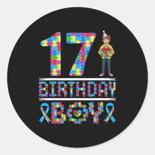 Autism Awareness 17th Birthday Boy Puzzle Piece 17 Classic Round Sticker