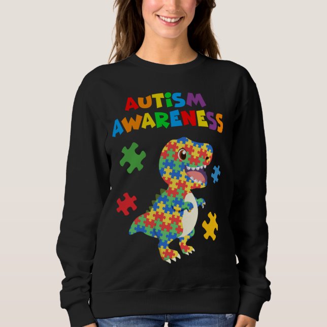 Autism Awareness 2023 Cute Rex Dinosaur Puzzle Kid Sweatshirt (Front)