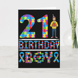 Autism Awareness 21st Birthday Boy Puzzle Piece 21 Card