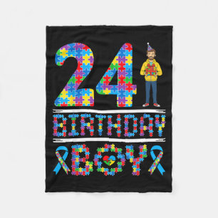 Autism Awareness 24th Birthday Boy Puzzle Piece 24 Fleece Blanket