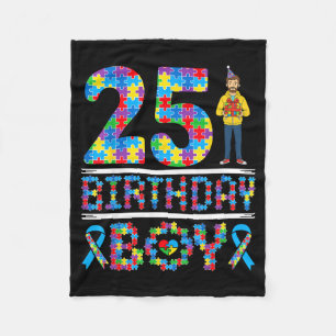 Autism Awareness 25th Birthday Boy Puzzle Piece 25 Fleece Blanket