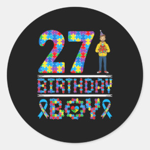 Autism Awareness 27th Birthday Boy Puzzle Piece 27 Classic Round Sticker