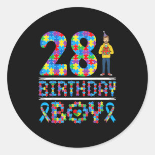 Autism Awareness 28th Birthday Boy Puzzle Piece 28 Classic Round Sticker