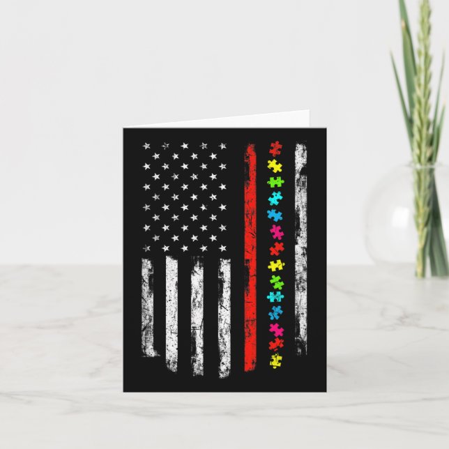 Autism Awareness 4th July Thin Red Line Firefighte Card (Front)