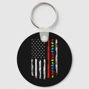 Autism Awareness 4th July Thin Red Line Firefighte Key Ring