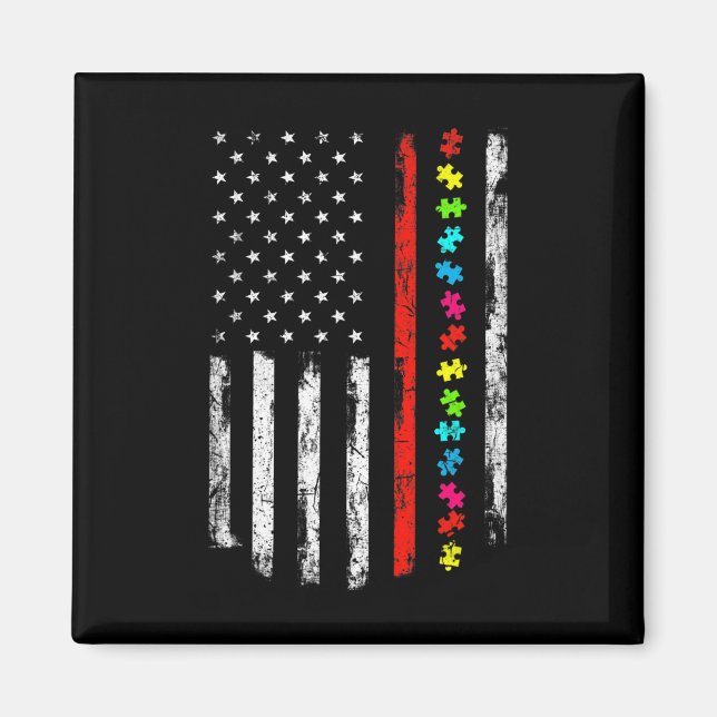 Autism Awareness 4th July Thin Red Line Firefighte Magnet (Front)