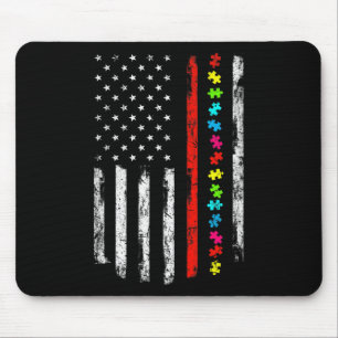 Autism Awareness 4th July Thin Red Line Firefighte Mouse Pad