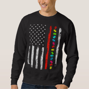 Autism Awareness 4th July Thin Red Line Firefighte Sweatshirt