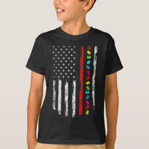 Autism Awareness 4th July Thin Red Line Firefighte T-Shirt
