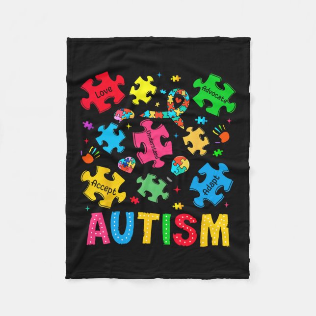 Autism Awareness Accept Adapt Advocate Autism Mum  Fleece Blanket (Front)