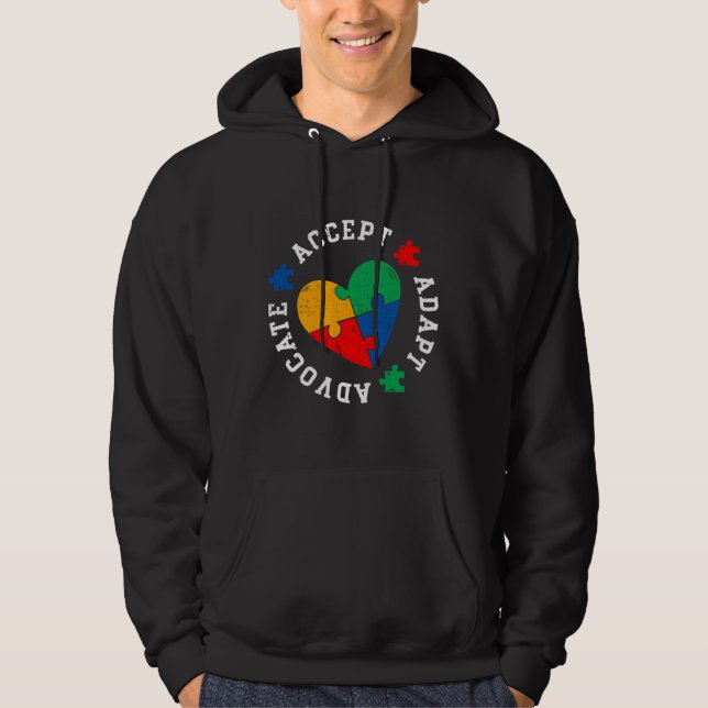 Autism Awareness Accept Adapt Advocate Colourful L Hoodie (Front)