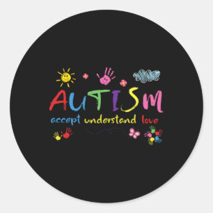 Autism Awareness Accept Love Understand Girl Women Classic Round Sticker
